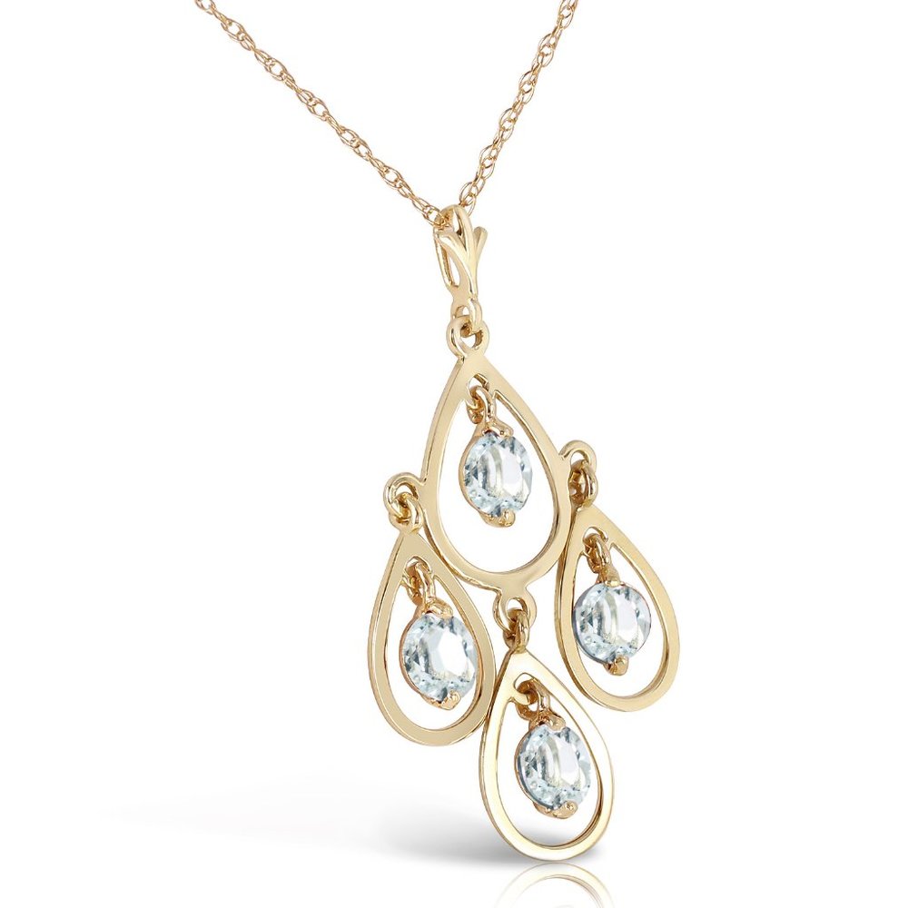 14K. SOLID GOLD NECKLACE WITH NATURAL AQUAMARINES - Picture 1 of 7